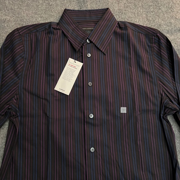 EXPRESS Modern Fit Black Vertical Stripes Stretch L/S Button-Up Shirt SMALL NWT - Picture 2 of 14